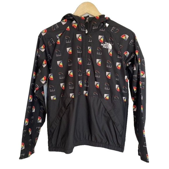 The North Face Youth L 14-16 Windbreaker Jacket Windwall 1/4 Zip Hooded Rainbows - Picture 1 of 13